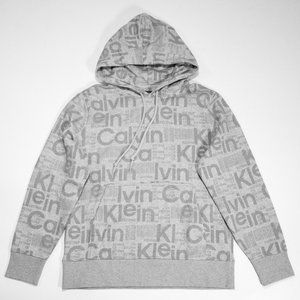 Calvin Klein Mens Hoodie Kangaroo Pocket Print Logo Cotton Gray